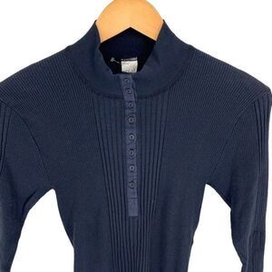 Sugar‎ Products Womens Ribbed Half Button Long Sleeve Knit Top Navy Size XSmall